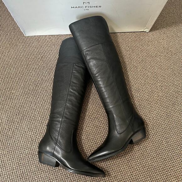 Marc Fisher Women's Ocea Black Leather Knee High Boots Size 5 - Picture 1 of 6